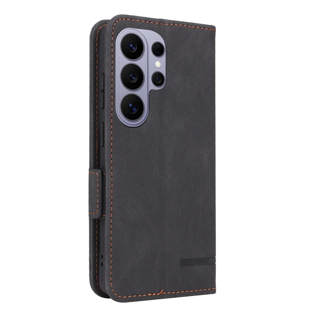 For Samsung Galaxy S26 Ultra Case Leather Wallet Flip Phone Cover with Hardware Decor - Black - 6