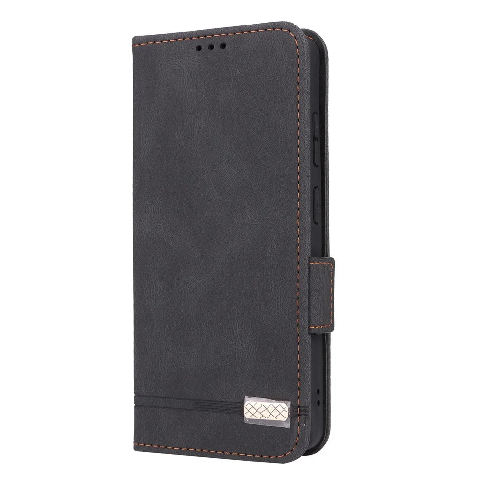 For Samsung Galaxy S26 Ultra Case Leather Wallet Flip Phone Cover with Hardware Decor - Black - 7