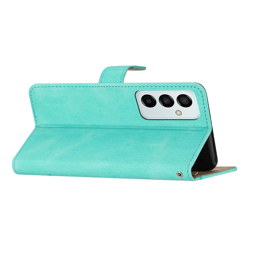 Wallet Phone Case for Samsung Galaxy F23 5G / M23 5G Shockproof PU Leather Cover Crazy Horse Texture Stand Case with Strap - Green - 3