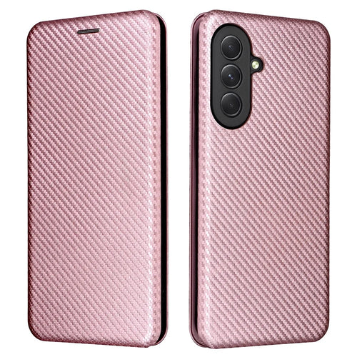 For Samsung Galaxy A27 5G Phone Case Carbon Fiber Texture Drop-Proof PU Leather Phone Cover - Rose Gold - 1