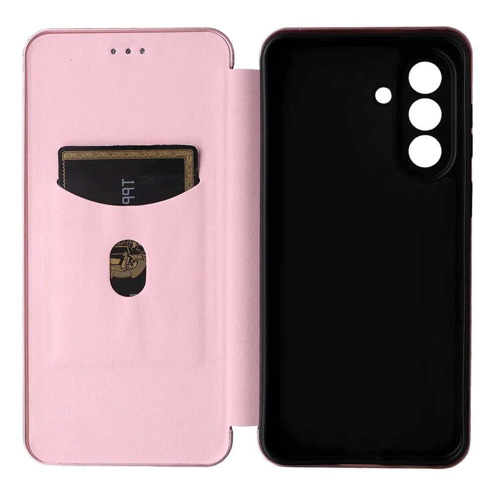 For Samsung Galaxy A27 5G Phone Case Carbon Fiber Texture Drop-Proof PU Leather Phone Cover - Rose Gold - 3