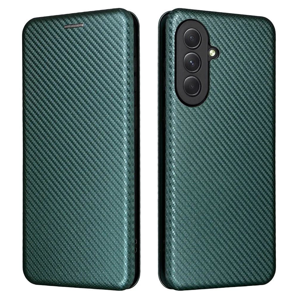 For Samsung Galaxy A37 5G Phone Case Carbon Fiber Texture Drop-Proof PU Leather Phone Cover - Green - 1