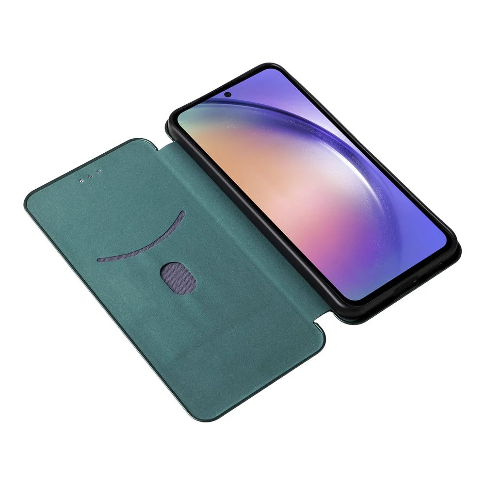 For Samsung Galaxy A37 5G Phone Case Carbon Fiber Texture Drop-Proof PU Leather Phone Cover - Green - 2
