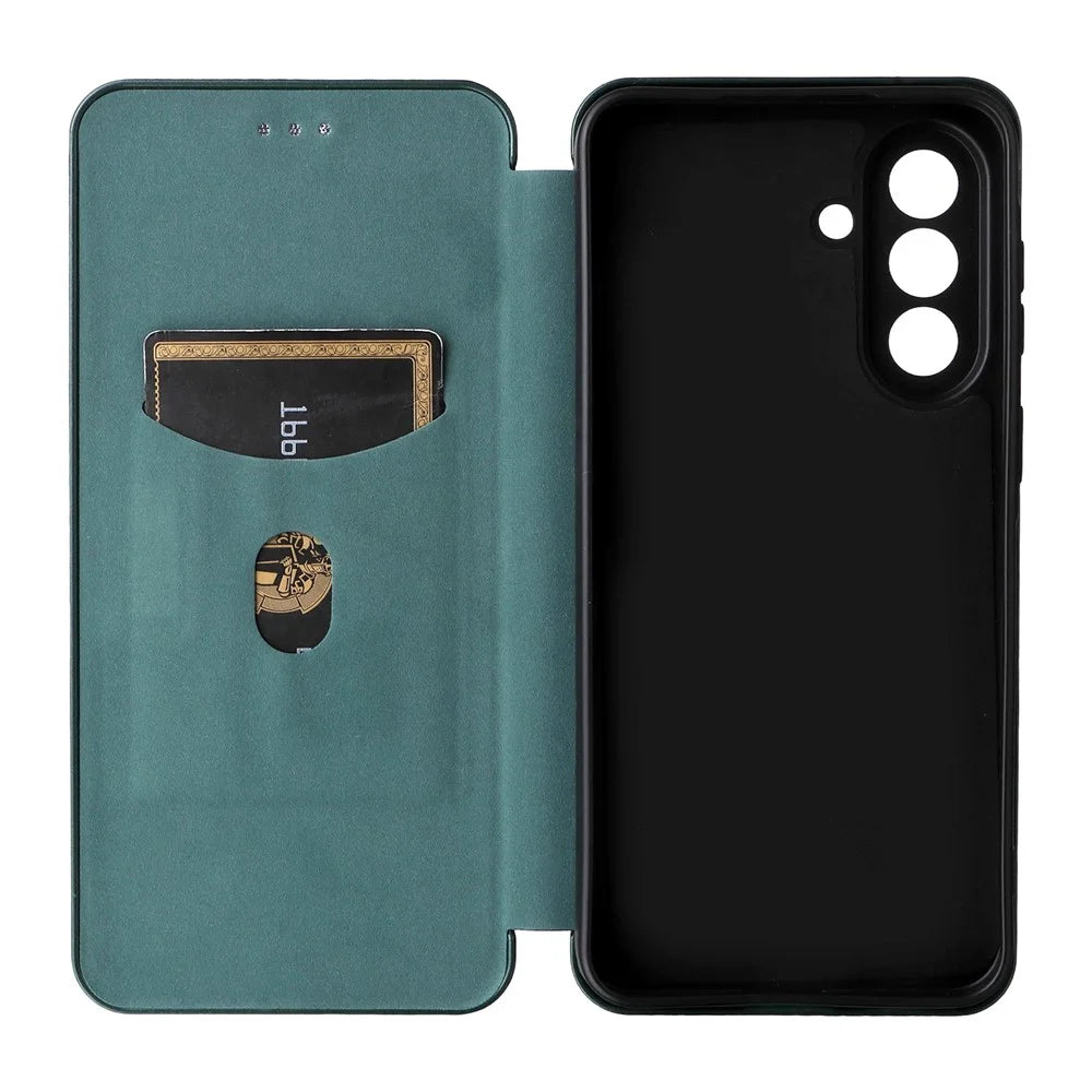 For Samsung Galaxy A37 5G Phone Case Carbon Fiber Texture Drop-Proof PU Leather Phone Cover - Green - 3