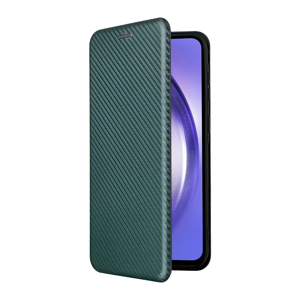 For Samsung Galaxy A37 5G Phone Case Carbon Fiber Texture Drop-Proof PU Leather Phone Cover - Green - 7