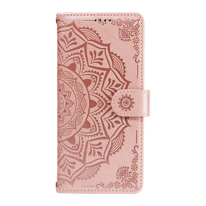 For Nothing Phone (4a) Wallet Case Embossed Mandala Pattern PU Leather + TPU Cover with Wrist Strap - Rose Gold - 5