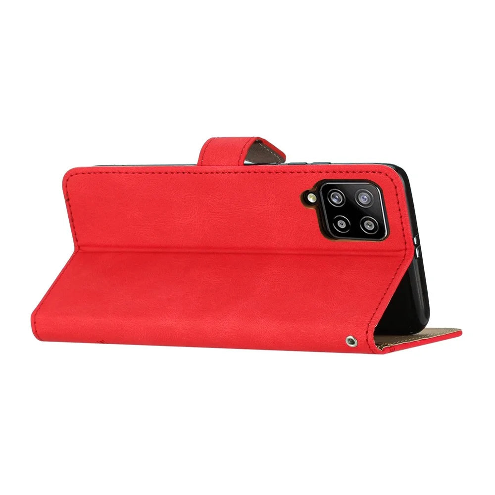 Anti-Drop Phone Case for Samsung Galaxy M32 (Global Version) 4G Crazy Horse Texture PU Leather Cover Shockproof Wallet Case with Strap / Stand - Red - 3