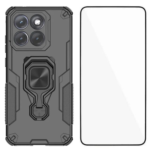 WANLONFENG for Motorola Edge 70 Fusion+ 5G / Motorola Edge 70 Fusion 5G Phone Case  PC TPU Back Cover Kickstand with Tempered Glass - Black - 1