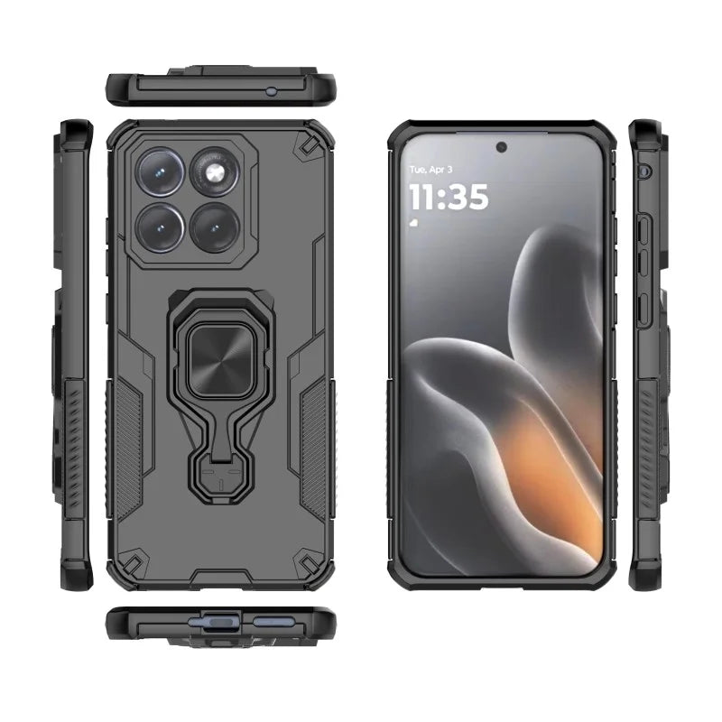 WANLONFENG for Motorola Edge 70 Fusion+ 5G / Motorola Edge 70 Fusion 5G Phone Case  PC TPU Back Cover Kickstand with Tempered Glass - Black - 3
