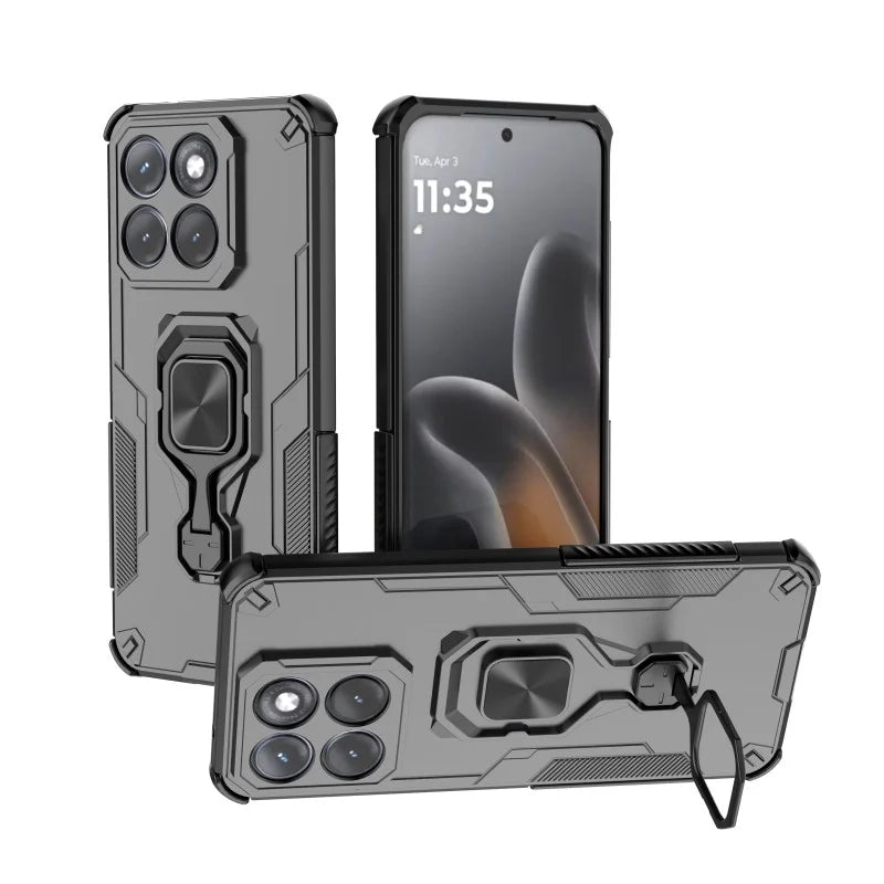 WANLONFENG for Motorola Edge 70 Fusion+ 5G / Motorola Edge 70 Fusion 5G Phone Case  PC TPU Back Cover Kickstand with Tempered Glass - Black - 4