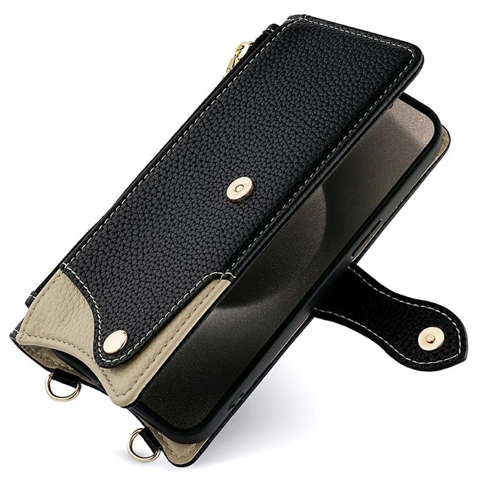 For OnePlus Turbo 6 5G / Turbo 6V 5G Leather Case Wallet Stand Cover Irregular Tail Style with Chain Strap - Black - 2