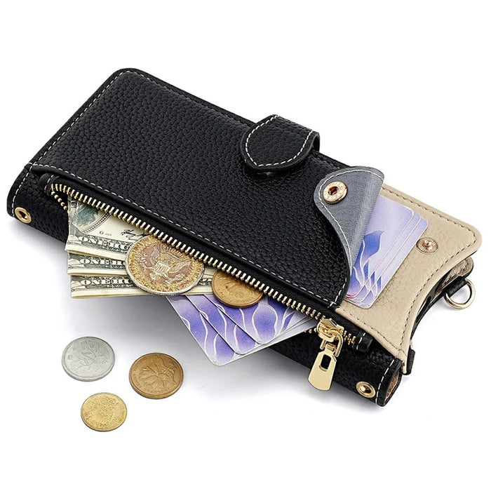 For OnePlus Turbo 6 5G / Turbo 6V 5G Leather Case Wallet Stand Cover Irregular Tail Style with Chain Strap - Black - 3