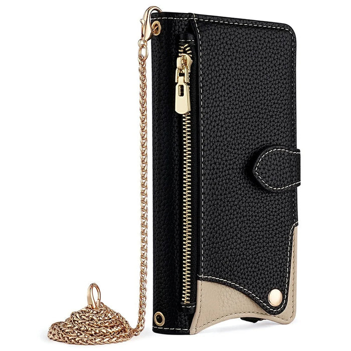 For OnePlus Turbo 6 5G / Turbo 6V 5G Leather Case Wallet Stand Cover Irregular Tail Style with Chain Strap - Black - 4