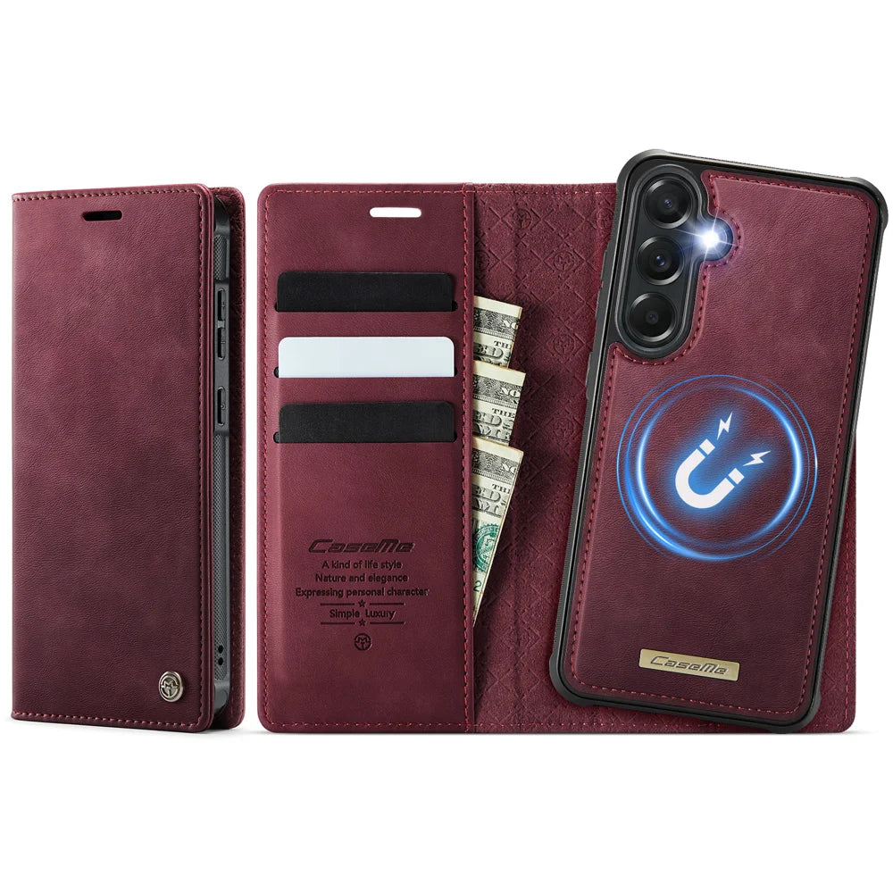 CaseMe for Samsung Galaxy A57 5G Magnetic Case CASEME C49 RFID Blocking Detachable Wallet Leather Phone Cover - Red - 1