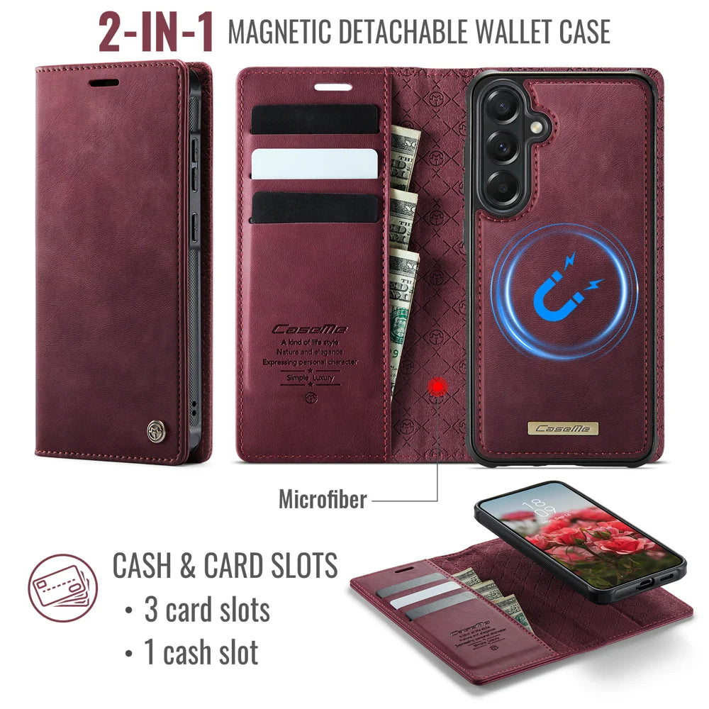 CaseMe for Samsung Galaxy A57 5G Magnetic Case CASEME C49 RFID Blocking Detachable Wallet Leather Phone Cover - Red - 2