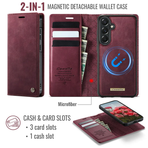 CaseMe for Samsung Galaxy A57 5G Magnetic Case CASEME C49 RFID Blocking Detachable Wallet Leather Phone Cover - Red - 2