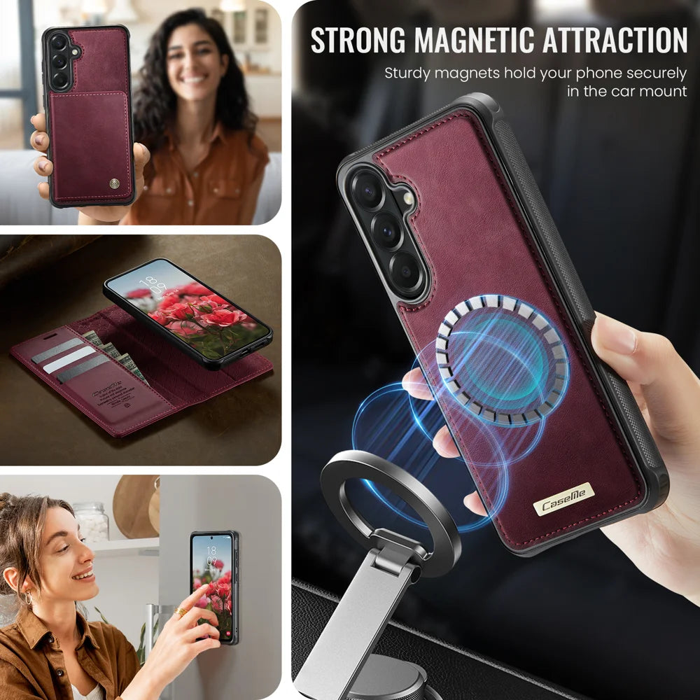 CaseMe for Samsung Galaxy A57 5G Magnetic Case CASEME C49 RFID Blocking Detachable Wallet Leather Phone Cover - Red - 3