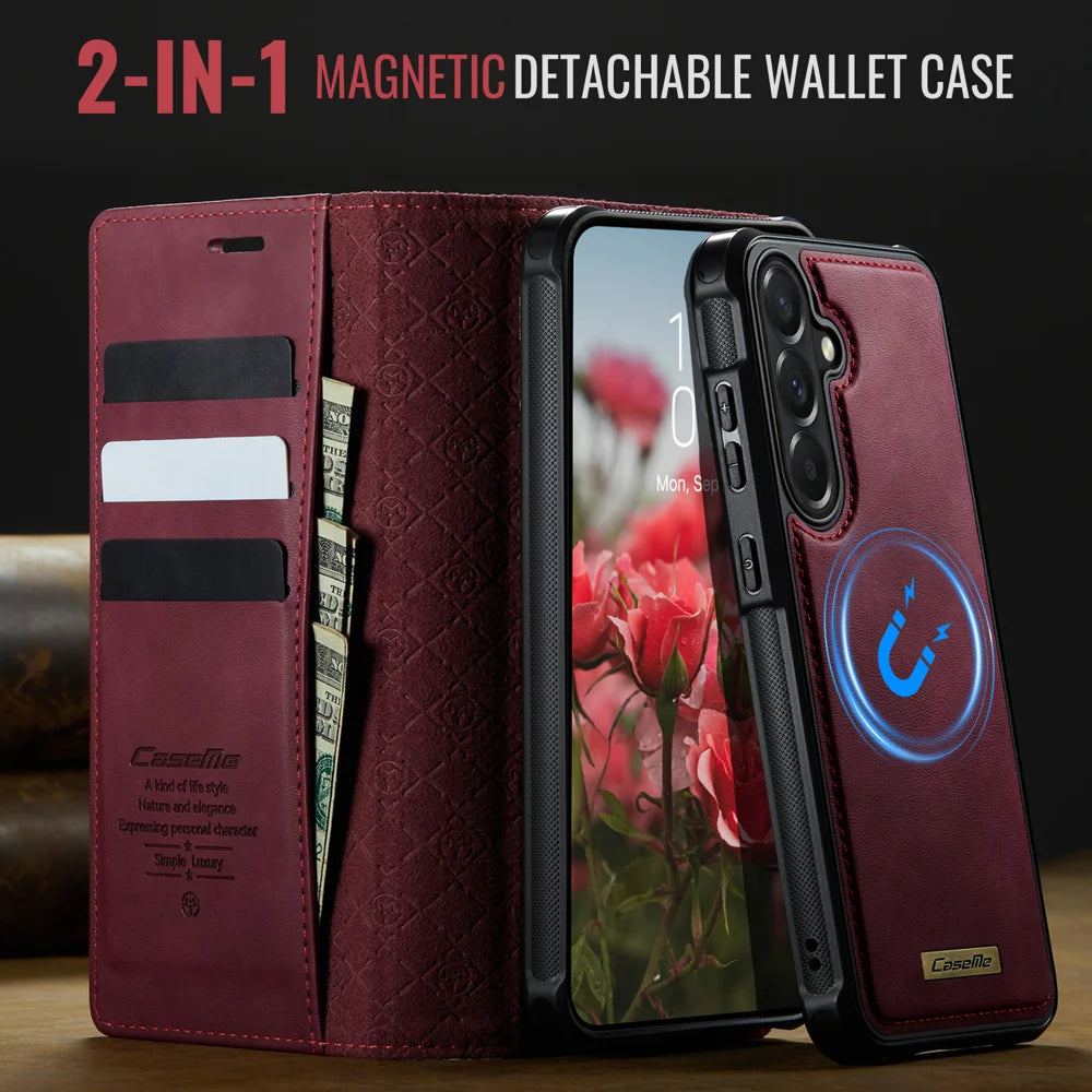 CaseMe for Samsung Galaxy A57 5G Magnetic Case CASEME C49 RFID Blocking Detachable Wallet Leather Phone Cover - Red - 4