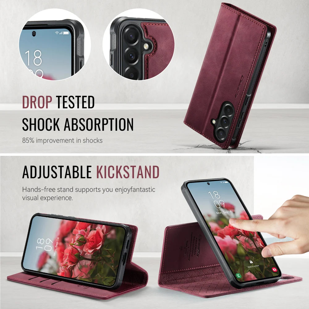 CaseMe for Samsung Galaxy A57 5G Magnetic Case CASEME C49 RFID Blocking Detachable Wallet Leather Phone Cover - Red - 5