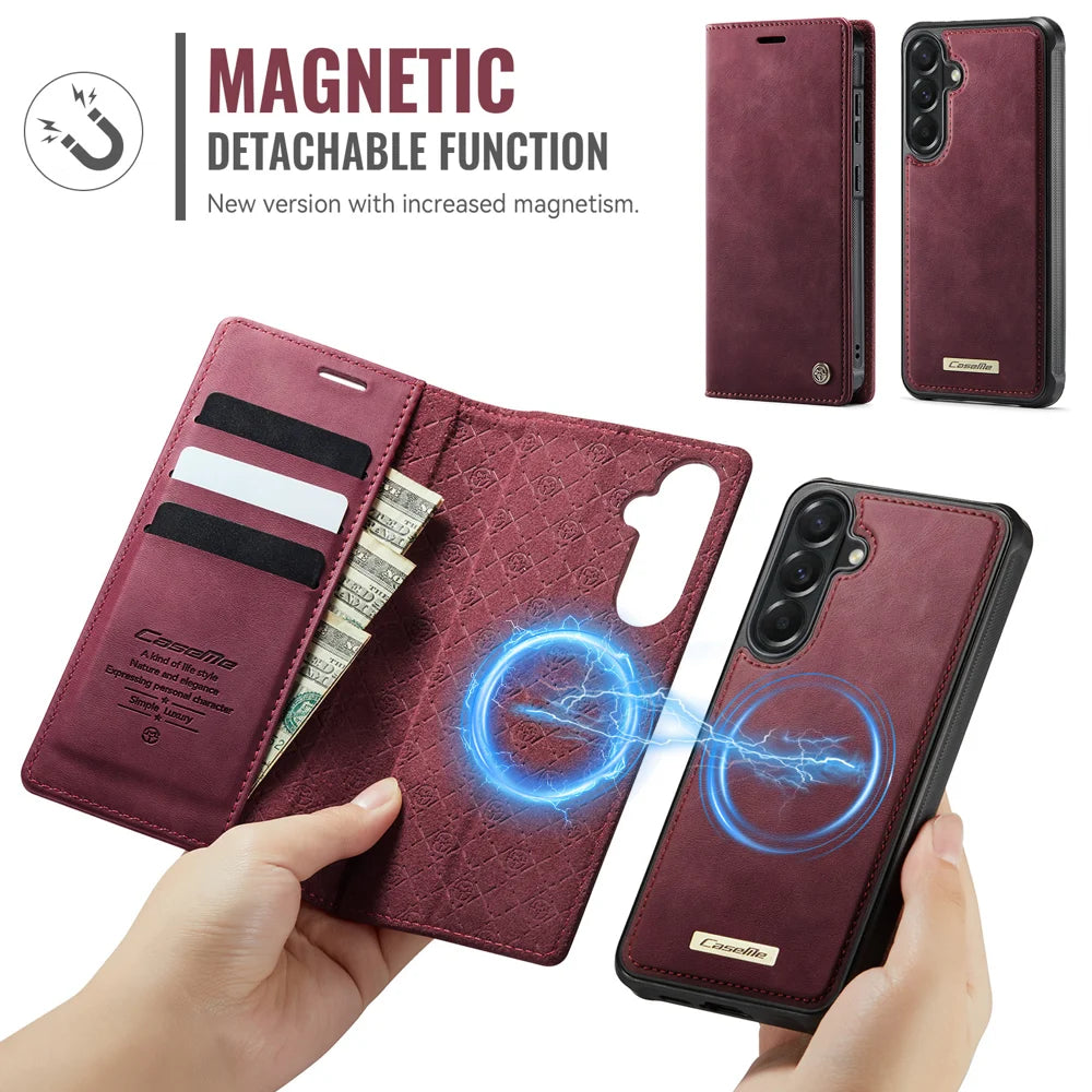 CaseMe for Samsung Galaxy A57 5G Magnetic Case CASEME C49 RFID Blocking Detachable Wallet Leather Phone Cover - Red - 6