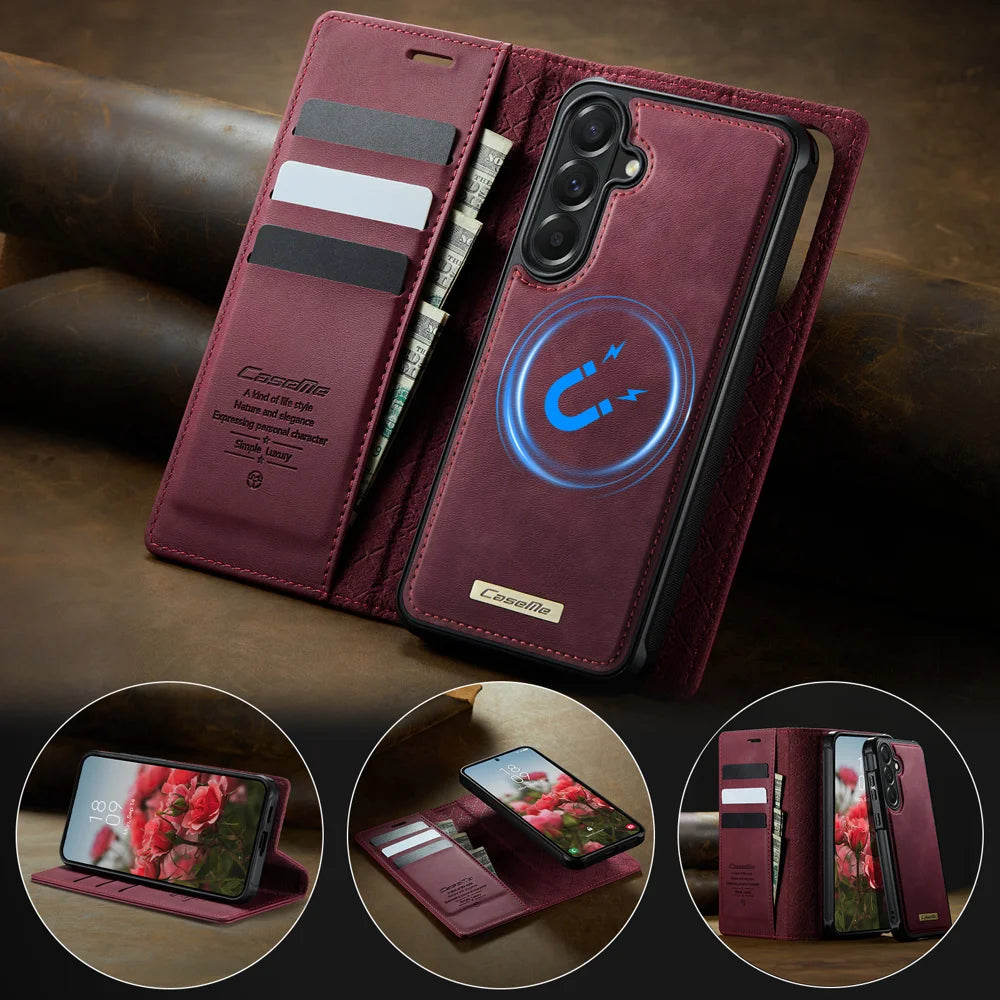 CaseMe for Samsung Galaxy A57 5G Magnetic Case CASEME C49 RFID Blocking Detachable Wallet Leather Phone Cover - Red - 7
