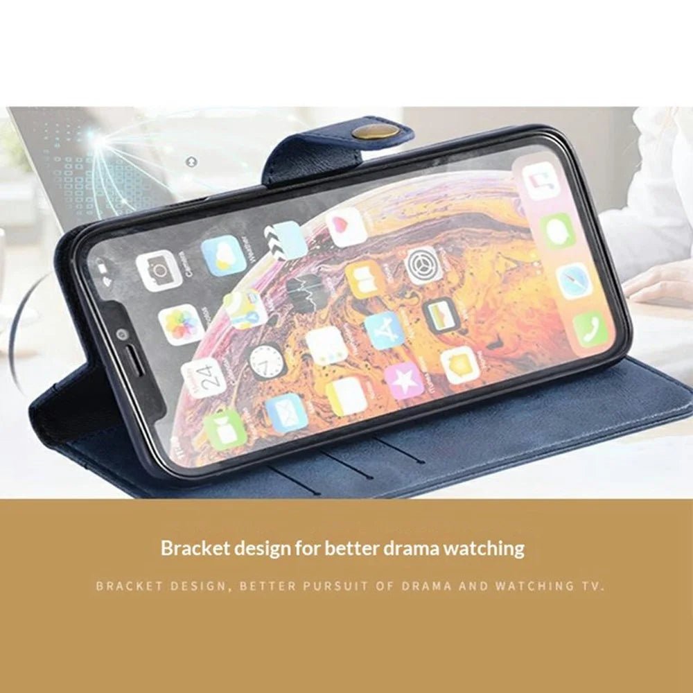 For Oukitel WP62 Case Magnetic Buckle Wallet Stand Business Leather Flip Phone Cover - Black - 3