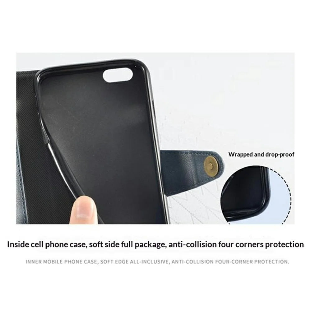 For Oukitel WP62 Case Magnetic Buckle Wallet Stand Business Leather Flip Phone Cover - Black - 6