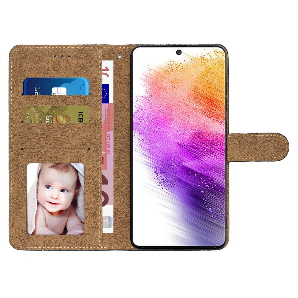 For Samsung Galaxy A13 4G Crazy Horse Texture Wallet Case PU Leather Imprinted Lines Stand Magnetic Closure Folio Phone Cover with Strap - Black - 2