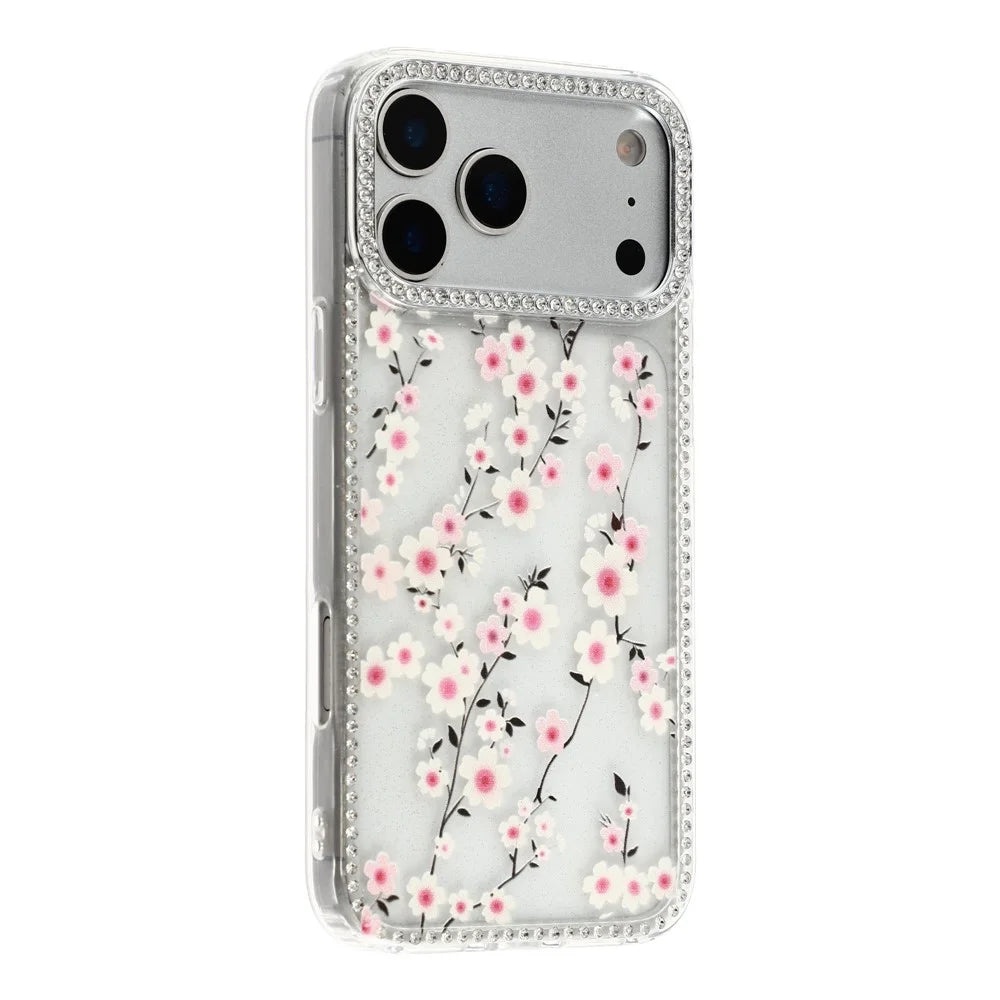 For iPhone 18 Pro Max / 17 Pro Max Case Rhinestone Edge Flower TPU + PC IMD Phone Cover - F2 - 1