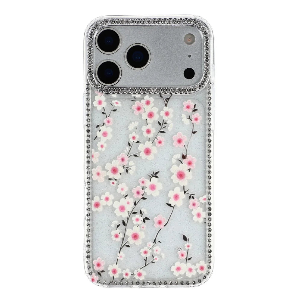 For iPhone 18 Pro Max / 17 Pro Max Case Rhinestone Edge Flower TPU + PC IMD Phone Cover - F2 - 2