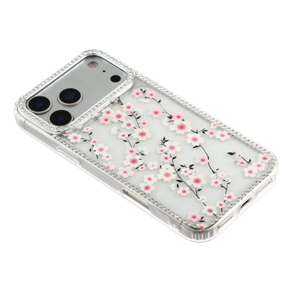 For iPhone 18 Pro Max / 17 Pro Max Case Rhinestone Edge Flower TPU + PC IMD Phone Cover - F2 - 4