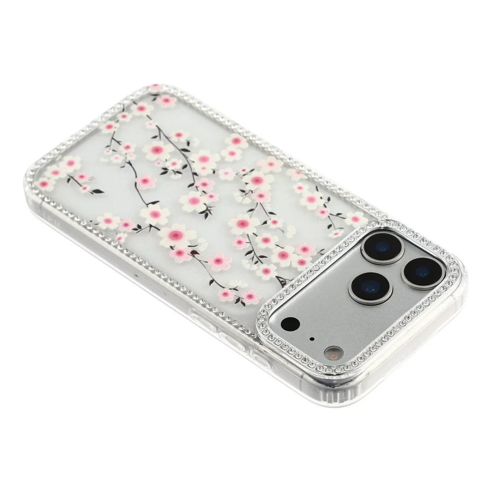 For iPhone 18 Pro Max / 17 Pro Max Case Rhinestone Edge Flower TPU + PC IMD Phone Cover - F2 - 5