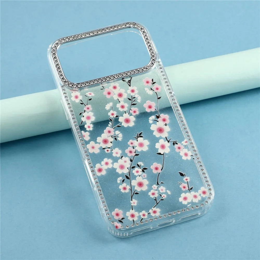 For iPhone 18 Pro Max / 17 Pro Max Case Rhinestone Edge Flower TPU + PC IMD Phone Cover - F2 - 6
