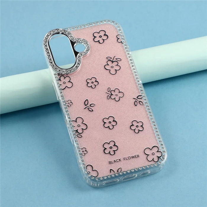 For iPhone 17 Case Rhinestone Edge Flower TPU + PC IMD Phone Cover - F4 - 6