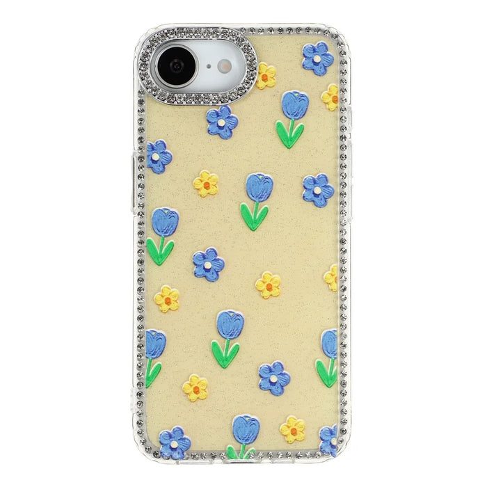 For iPhone 17e / 16e Case Rhinestone Edge Flower TPU + PC IMD Phone Cover - F6 - 2
