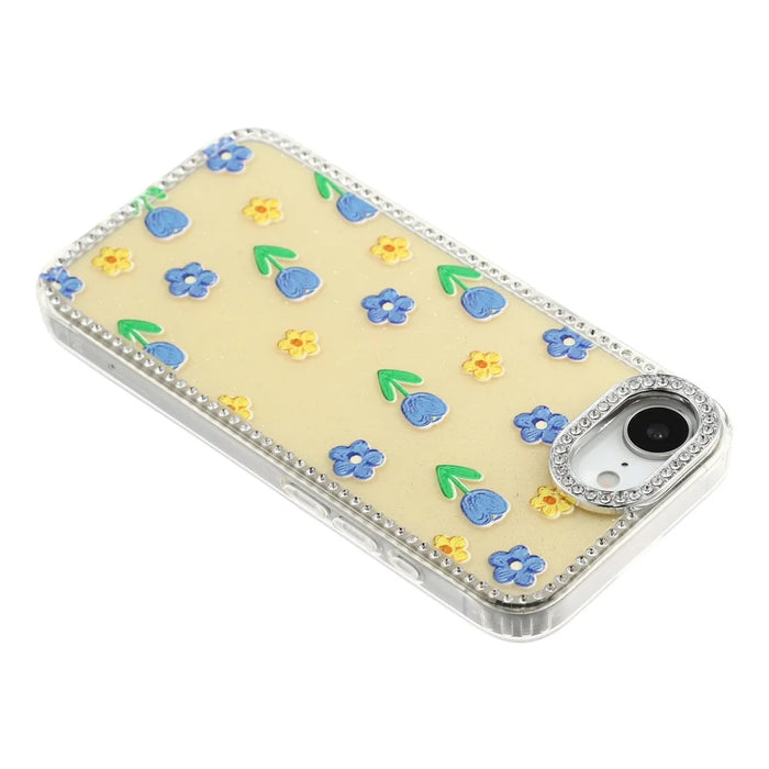 For iPhone 17e / 16e Case Rhinestone Edge Flower TPU + PC IMD Phone Cover - F6 - 5