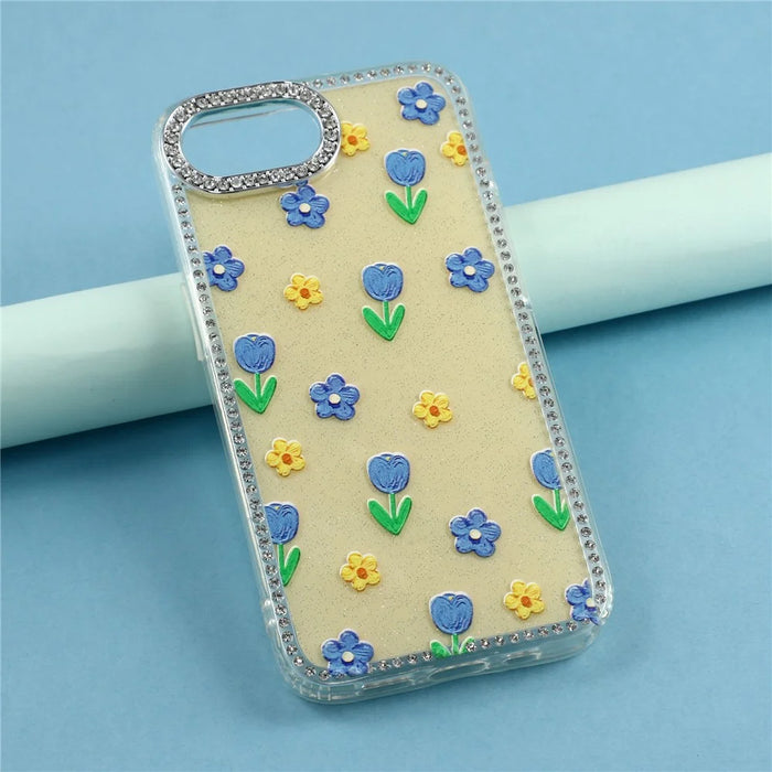 For iPhone 17e / 16e Case Rhinestone Edge Flower TPU + PC IMD Phone Cover - F6 - 6