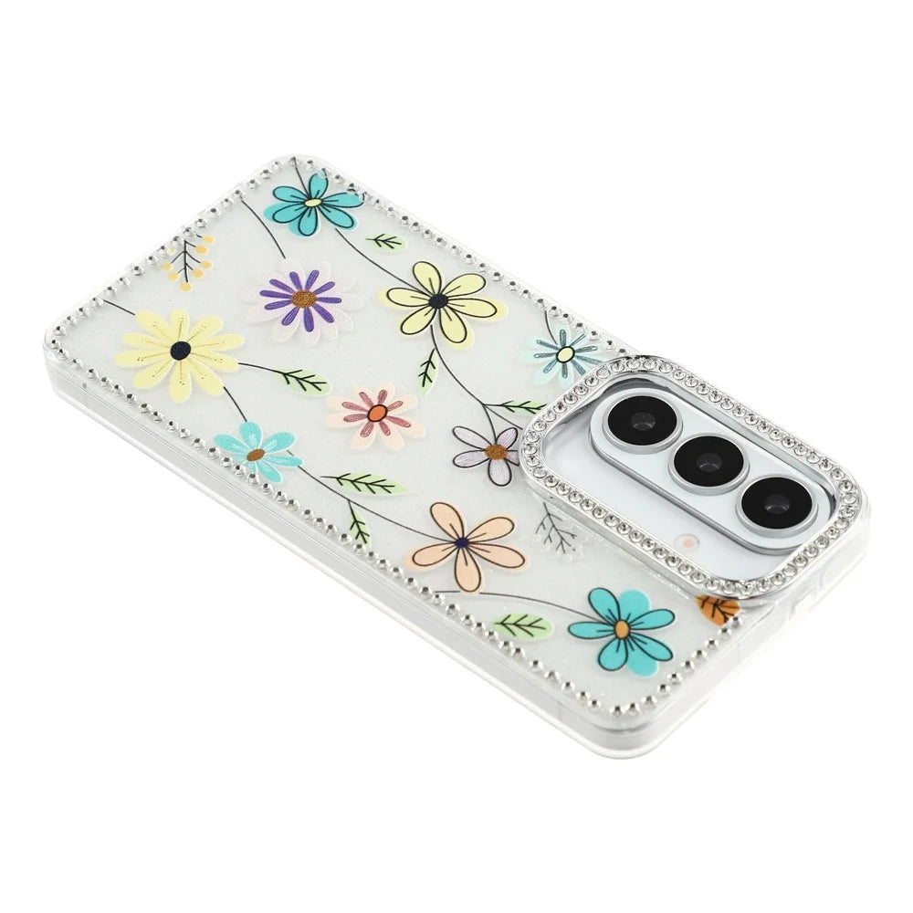 For Samsung Galaxy S26 Case Rhinestone Edge Flower TPU + PC IMD Phone Cover - F3 - 5