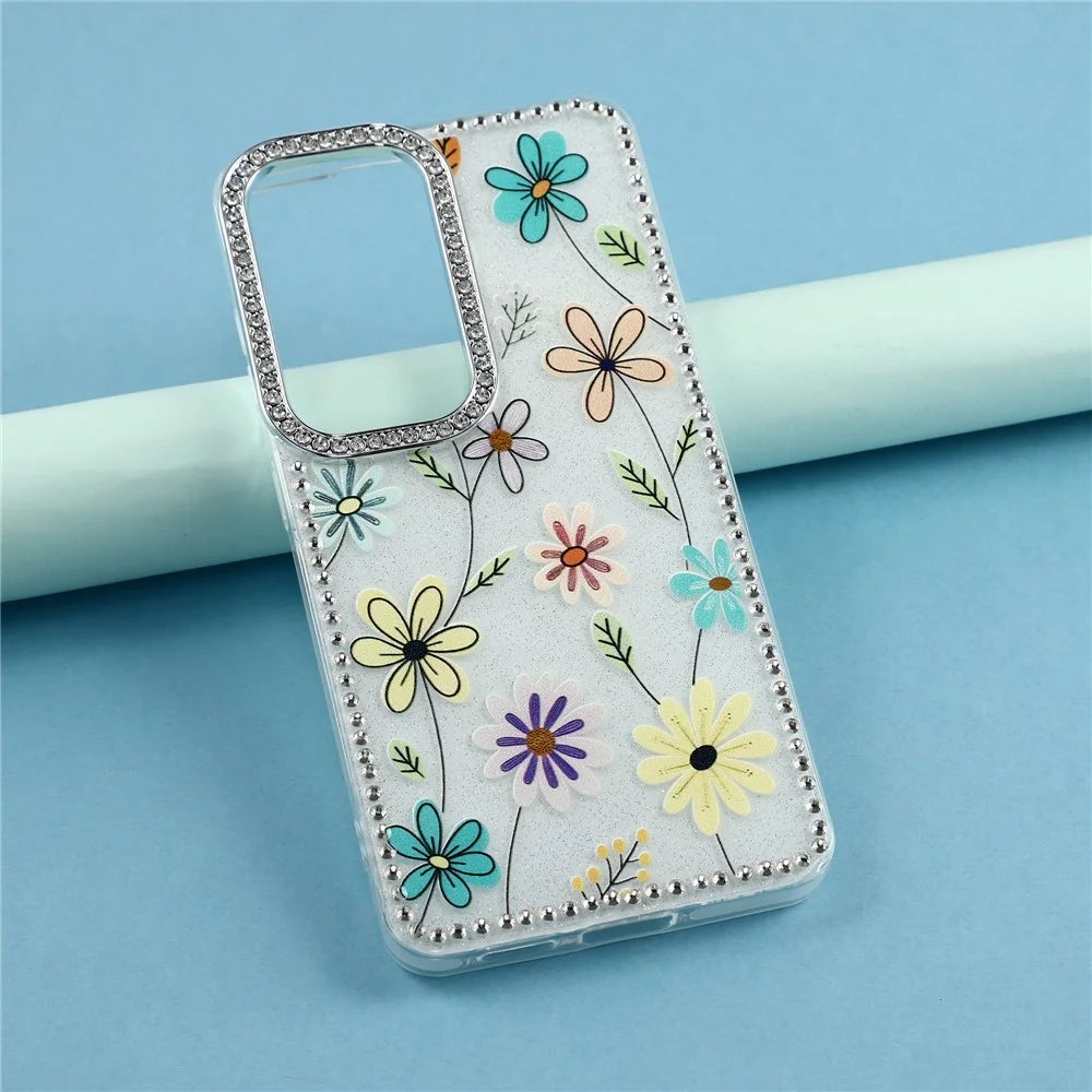 For Samsung Galaxy S26 Case Rhinestone Edge Flower TPU + PC IMD Phone Cover - F3 - 6