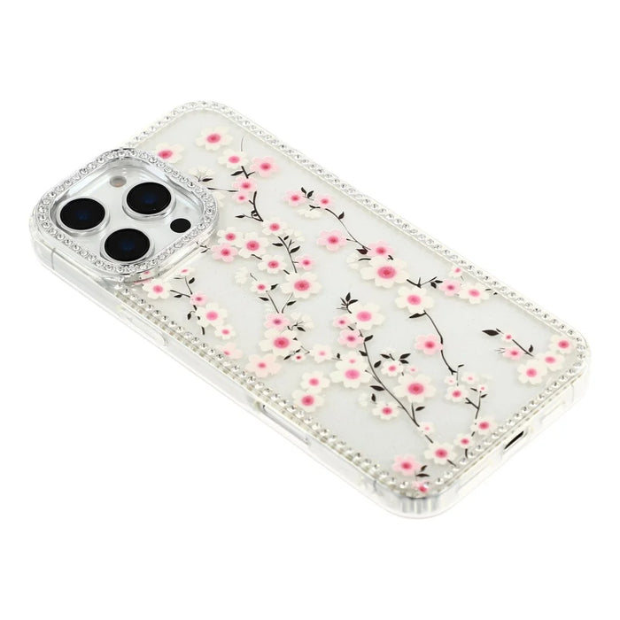 For iPhone 16 Pro Case Rhinestone Edge Flower TPU + PC IMD Phone Cover - F2 - 4