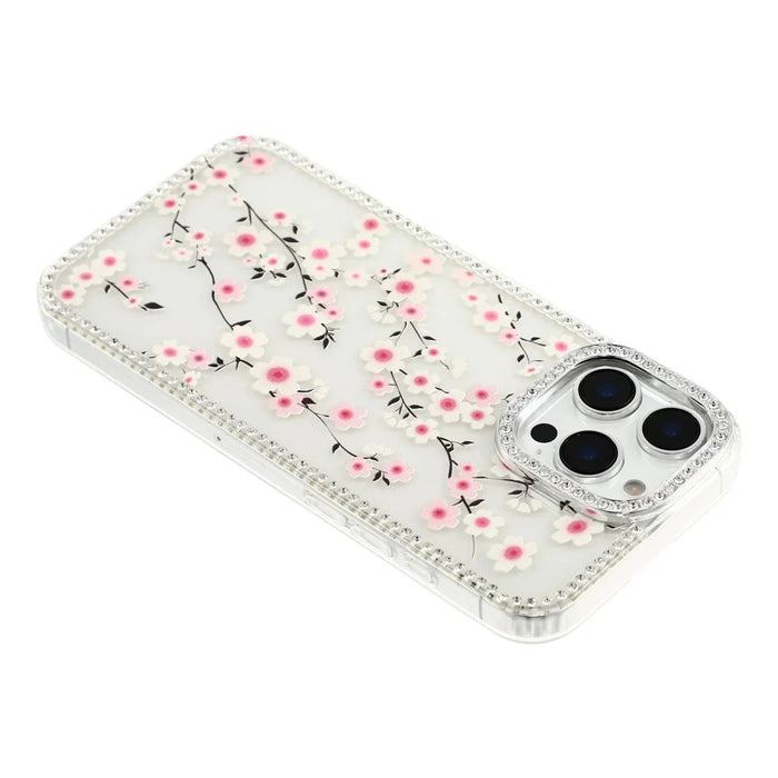 For iPhone 16 Pro Case Rhinestone Edge Flower TPU + PC IMD Phone Cover - F2 - 5