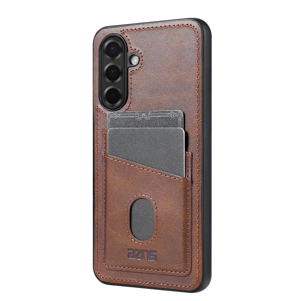 AZNS K1 Series For Samsung Galaxy A27 5G Case Calf Texture Anti-Drop PU+TPU Phone Cover with 2 Card Slot - Brown - 4