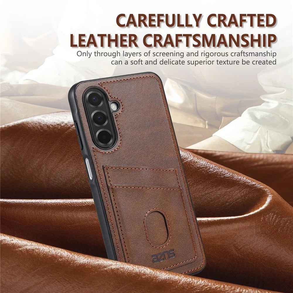 AZNS K1 Series For Samsung Galaxy A27 5G Case Calf Texture Anti-Drop PU+TPU Phone Cover with 2 Card Slot - Brown - 6