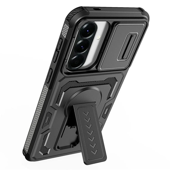 For Samsung Galaxy A57 5G Case Slide Lens Shield PC + TPU Kickstand Phone Cover - Black - 3