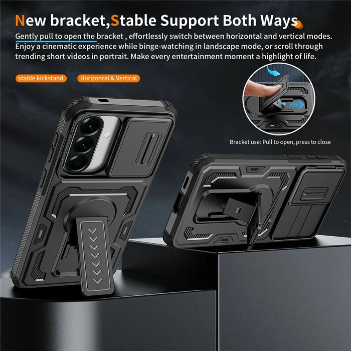 For Samsung Galaxy A57 5G Case Slide Lens Shield PC + TPU Kickstand Phone Cover - Black - 7