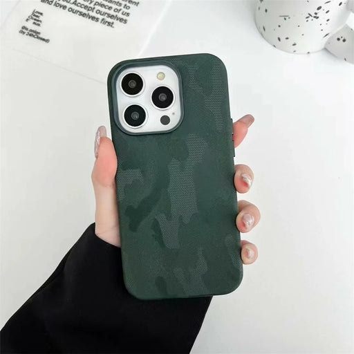 For iPhone 16 Pro Max Magnetic Case Luxury Camouflage PC PU Leather Shockproof Cover Compatible with Magsafe - Army Green - 2