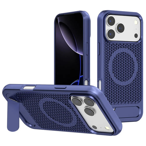For iPhone 17 Pro Max Case Hollow Heat Dissipation Back Cover Kickstand Compatible with MagSafe - Sapphire - 1