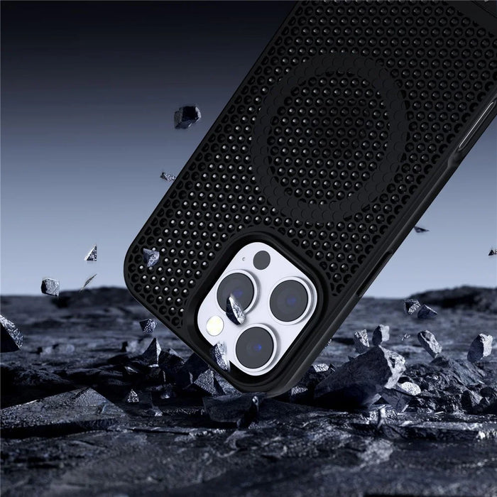 For iPhone 16 Pro Case Hollow Heat Dissipation Back Cover Kickstand Compatible with MagSafe - Black - 4