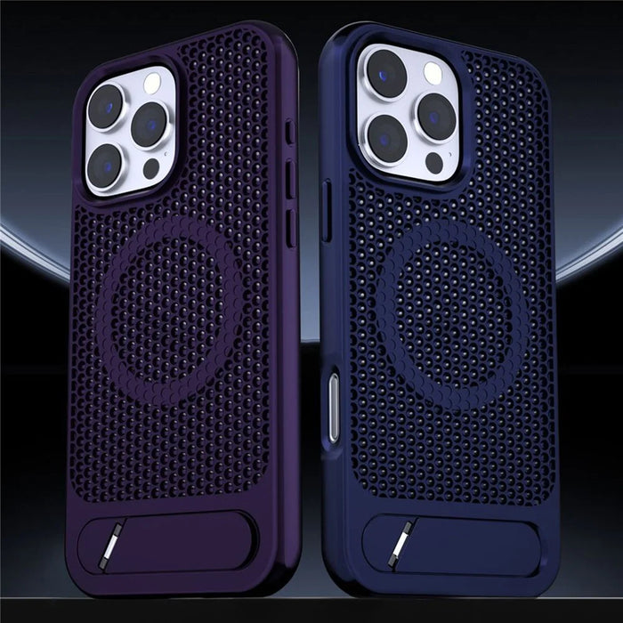 For iPhone 16 Pro Case Hollow Heat Dissipation Back Cover Kickstand Compatible with MagSafe - Black - 5