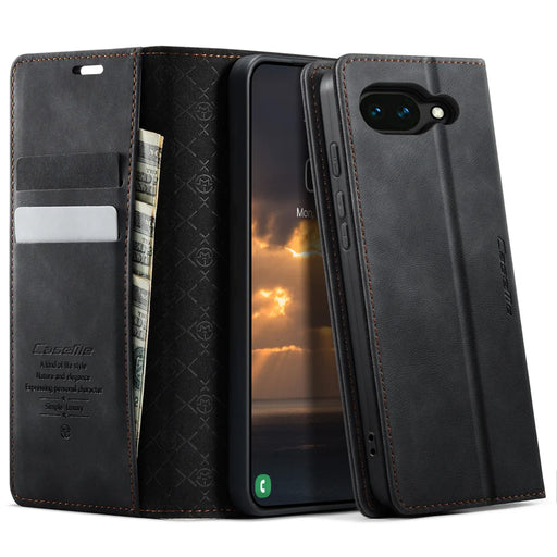 CaseMe for Google Pixel 10a CASEME 033 Series Case RFID Blocking Wallet Stand Calf Texture Leather Phone Cover - Black - 1